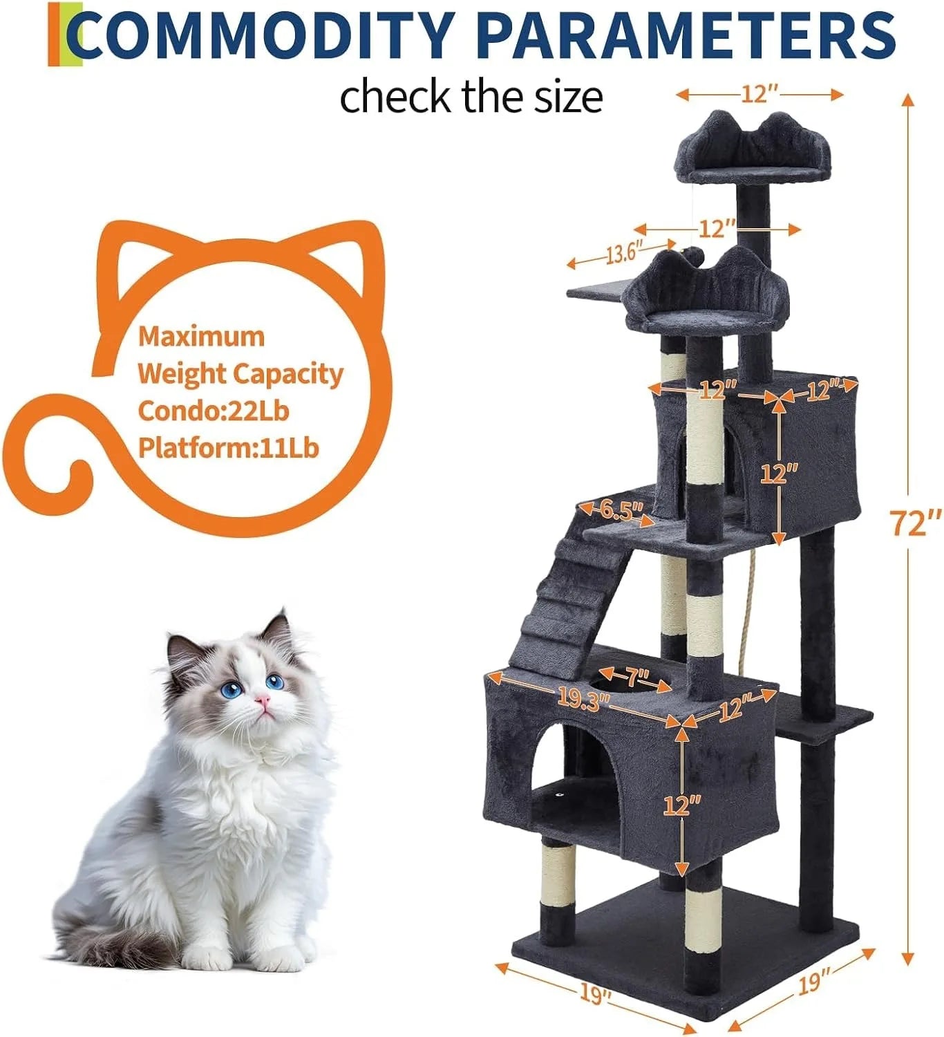 72" Cat Tree for Large Cats.