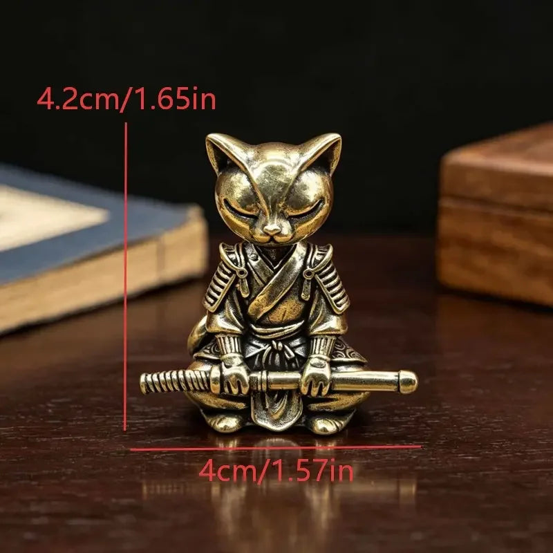 Brass Samurai Cat Statue Ornament.