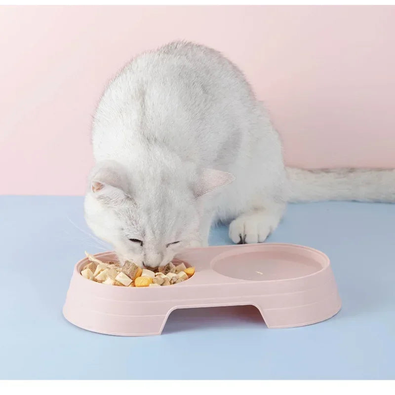 Macaron Pet Double Bowl Plastic Food Drinking Tray.