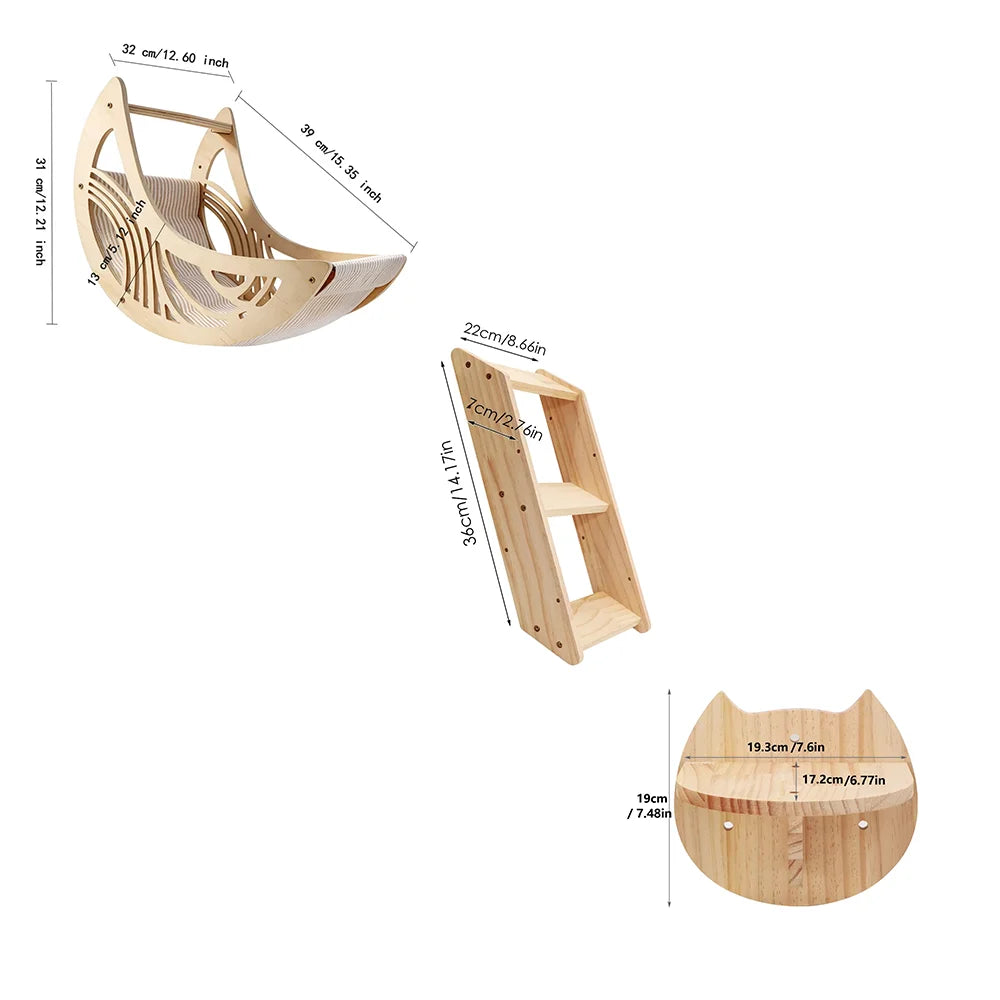Wall Mounted Cat Shelves Set Moon Shape.