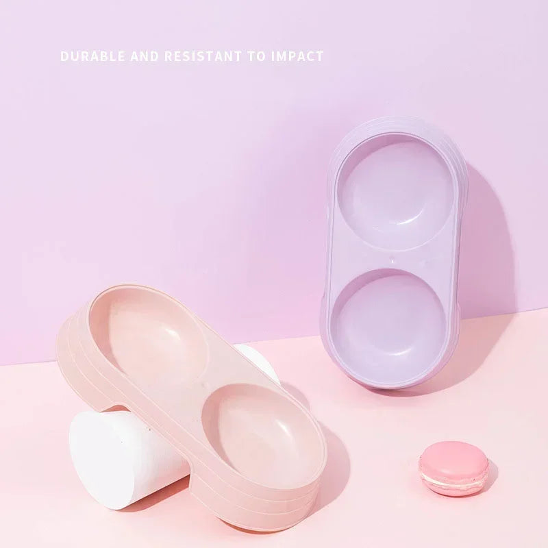 Macaron Pet Double Bowl Plastic Food Drinking Tray.