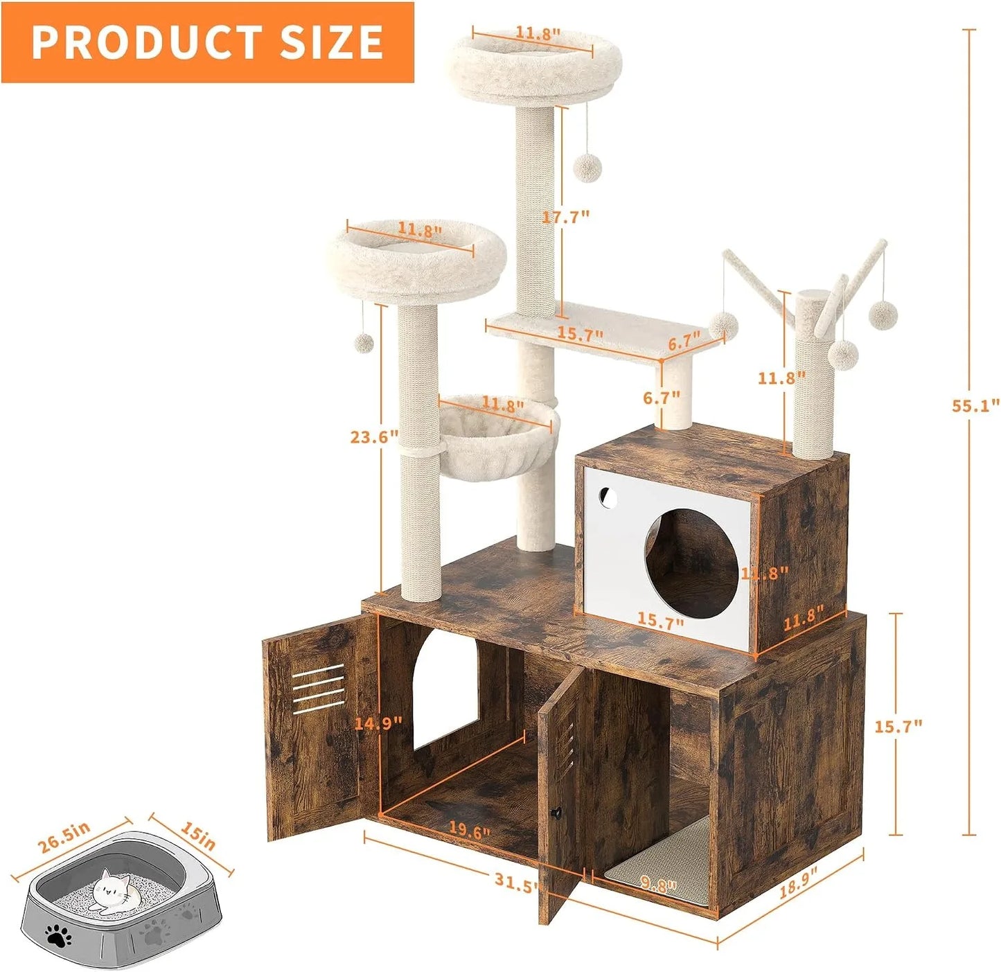 Cat Tower with Litter Box Enclosure.