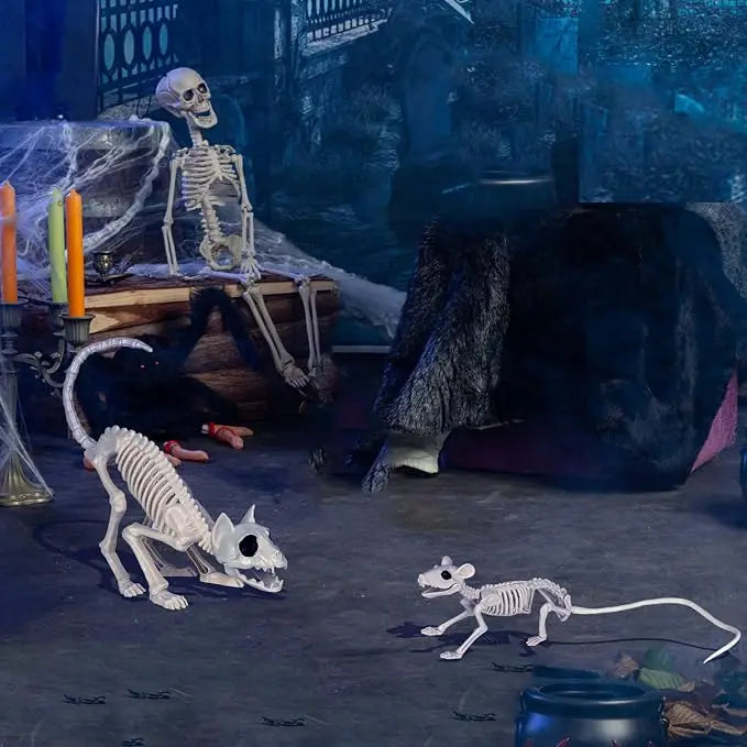Halloween Cat and Mouse Skeleton Decorations.