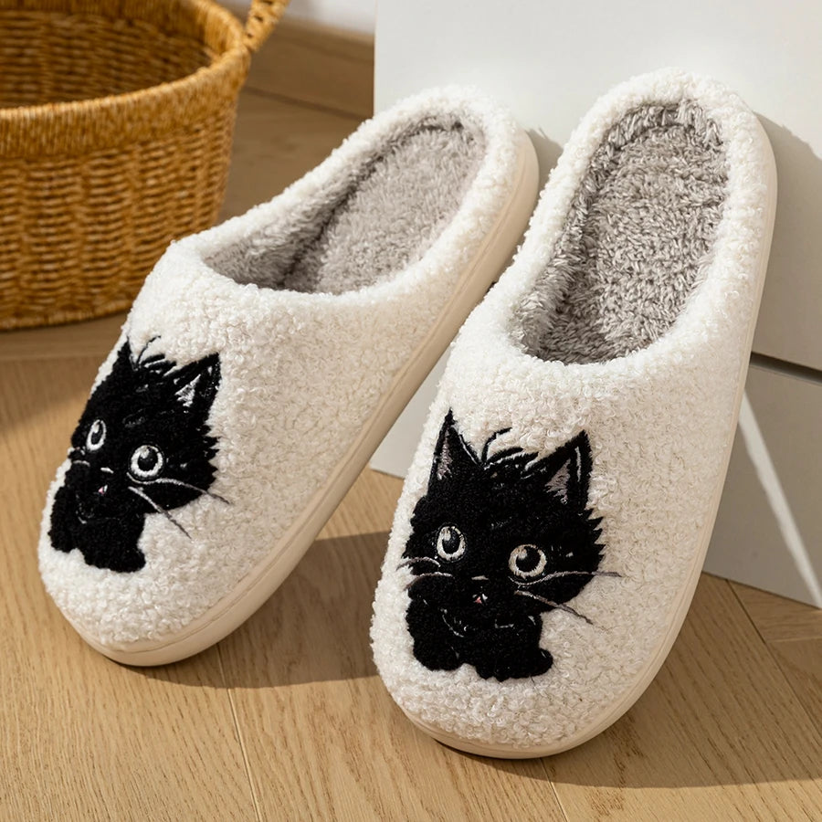 Cute Little Black Cat Women's Slippers.