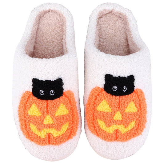 Halloween Pumpkin Cat Slippers.