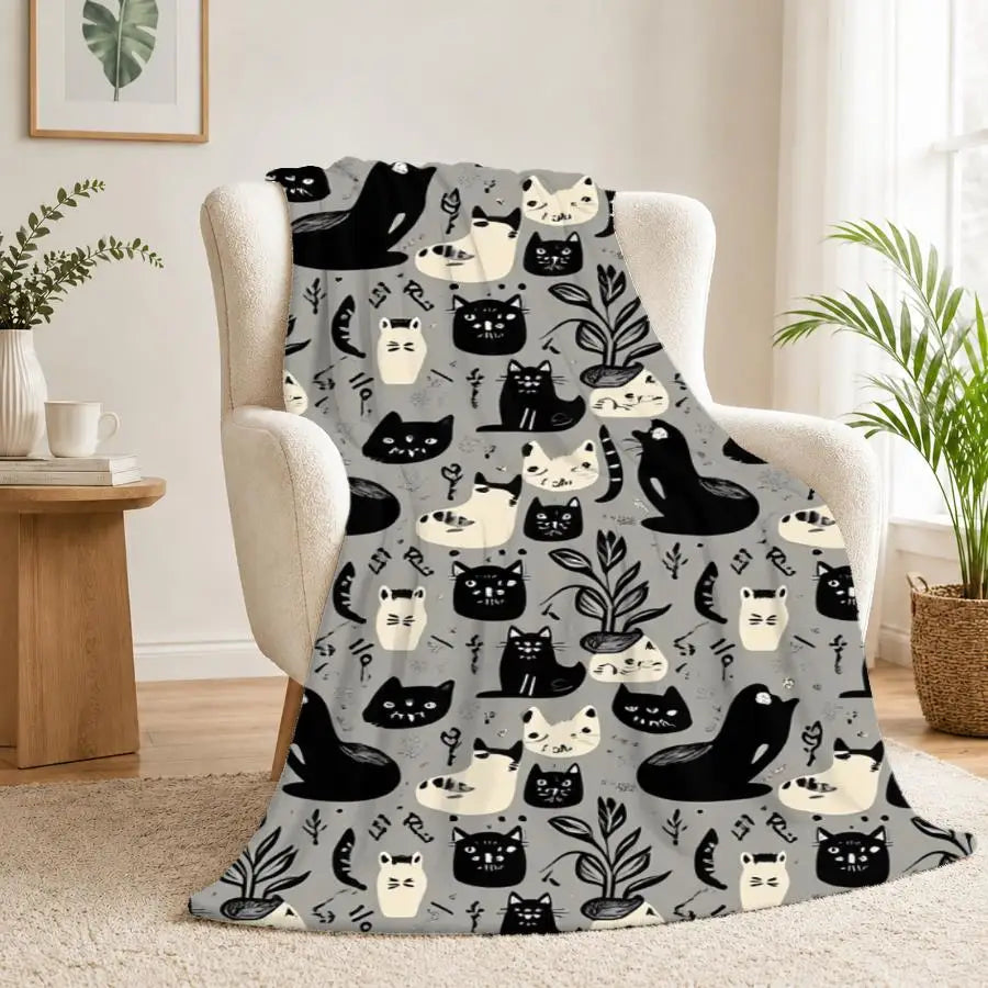 Cozy Cat Print Flannel Blanket.