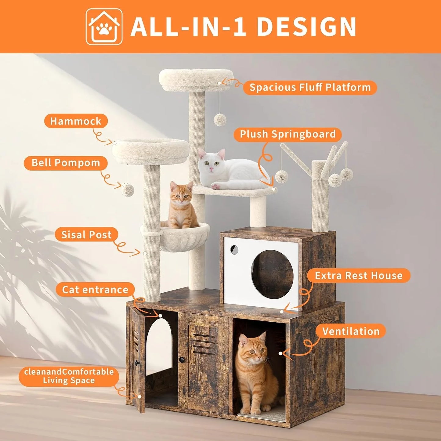 Cat Tower with Litter Box Enclosure.
