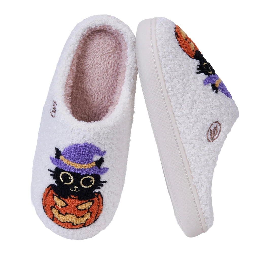 Black Cat Pumpkin Halloween Slippers.