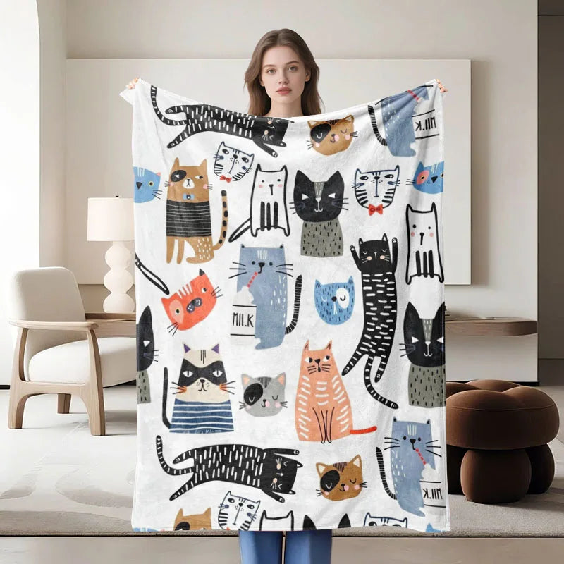 Cat-Themed Soft Flannel Blanket.