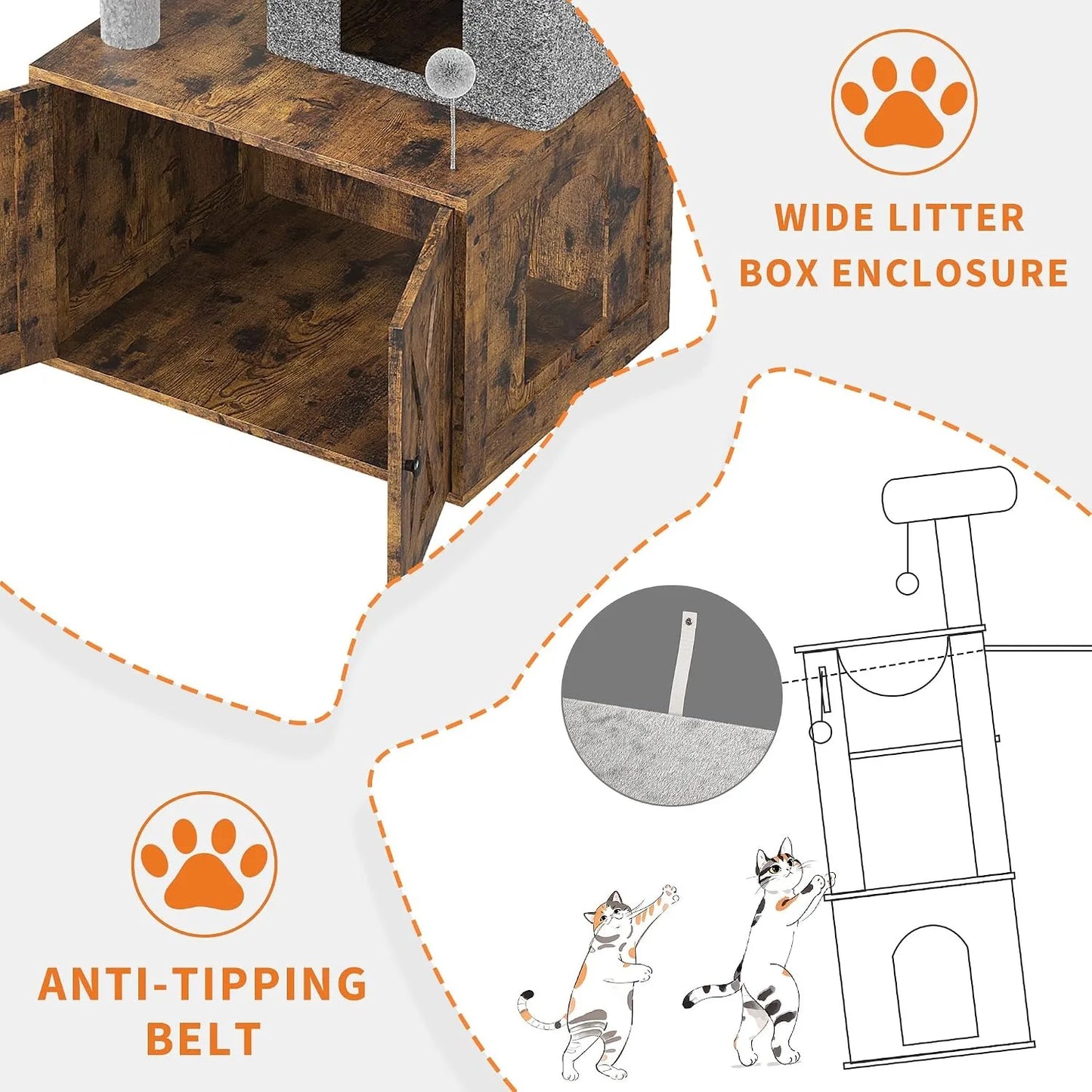 3-in-1 Modern Cat Tree with Hidden Litter Box Enclosure.