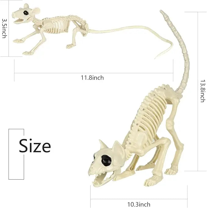 Halloween Cat and Mouse Skeleton Decorations.