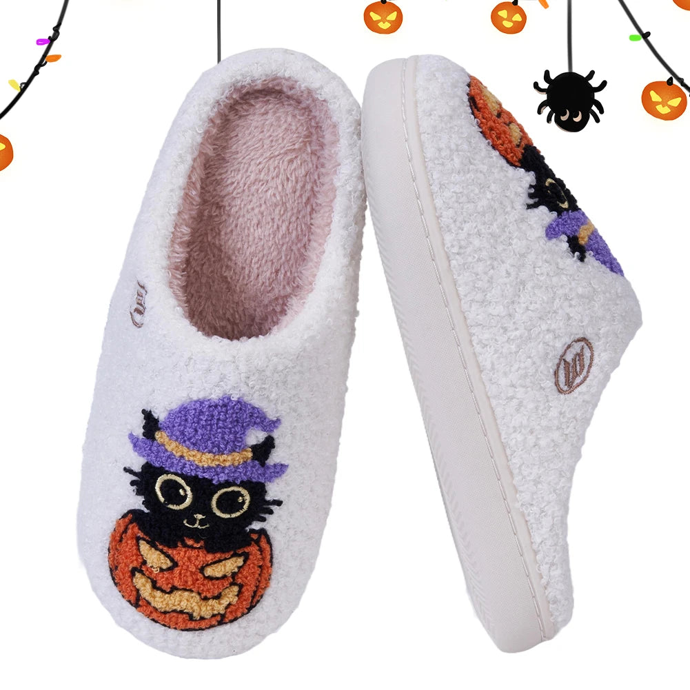 Black Cat Pumpkin Halloween Slippers.