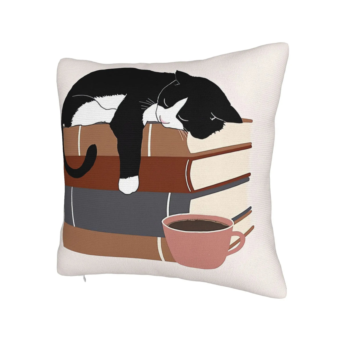 Cat Sleeping on Books Themed Pillow Cover.