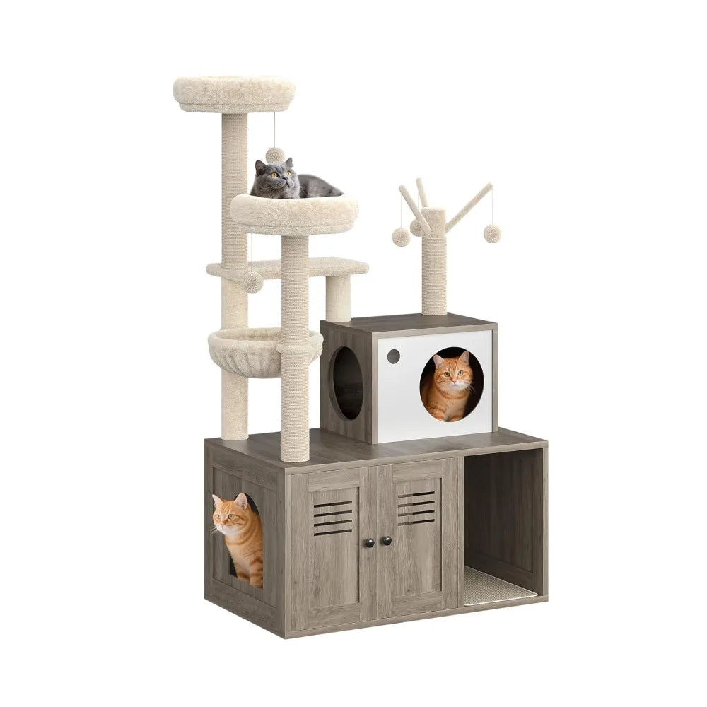 Cat Tower with Litter Box Enclosure.