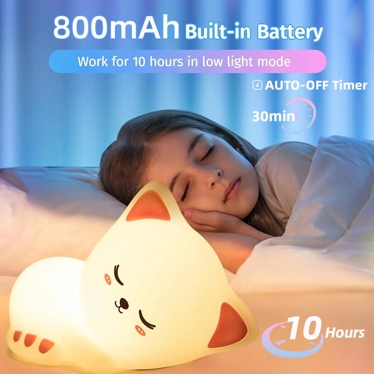 Cute Rechargeable Silicone LED Cat Night Light.