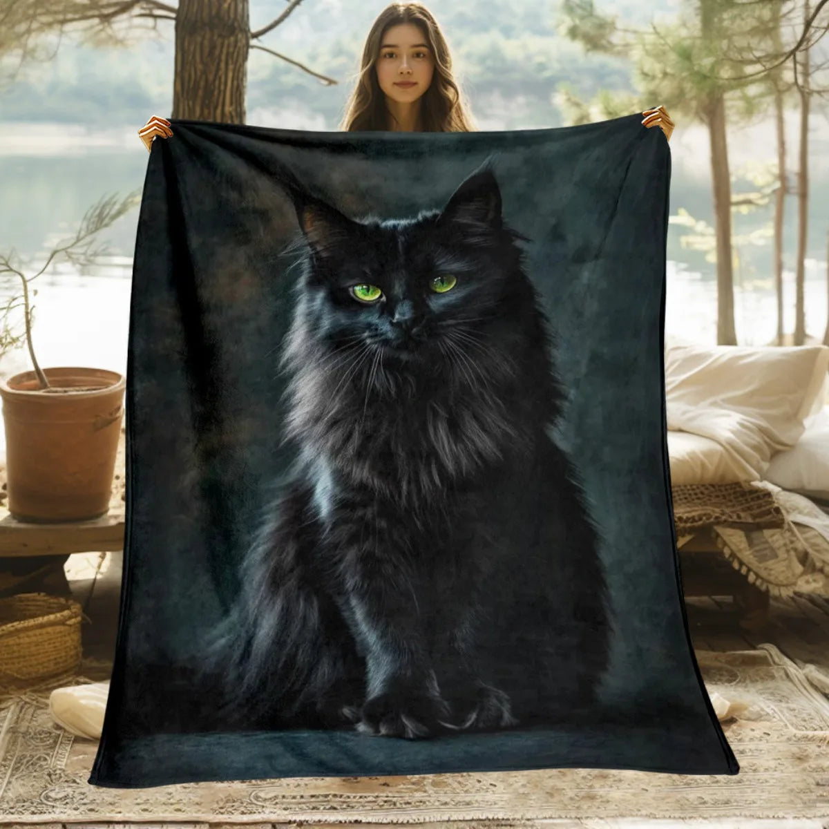 Black Cat Flannel Blanket.