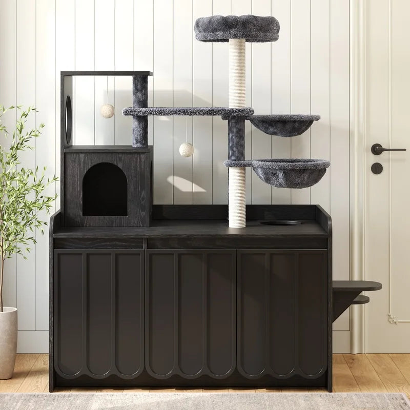 Black Cat Tree with Litter Box Enclosure.