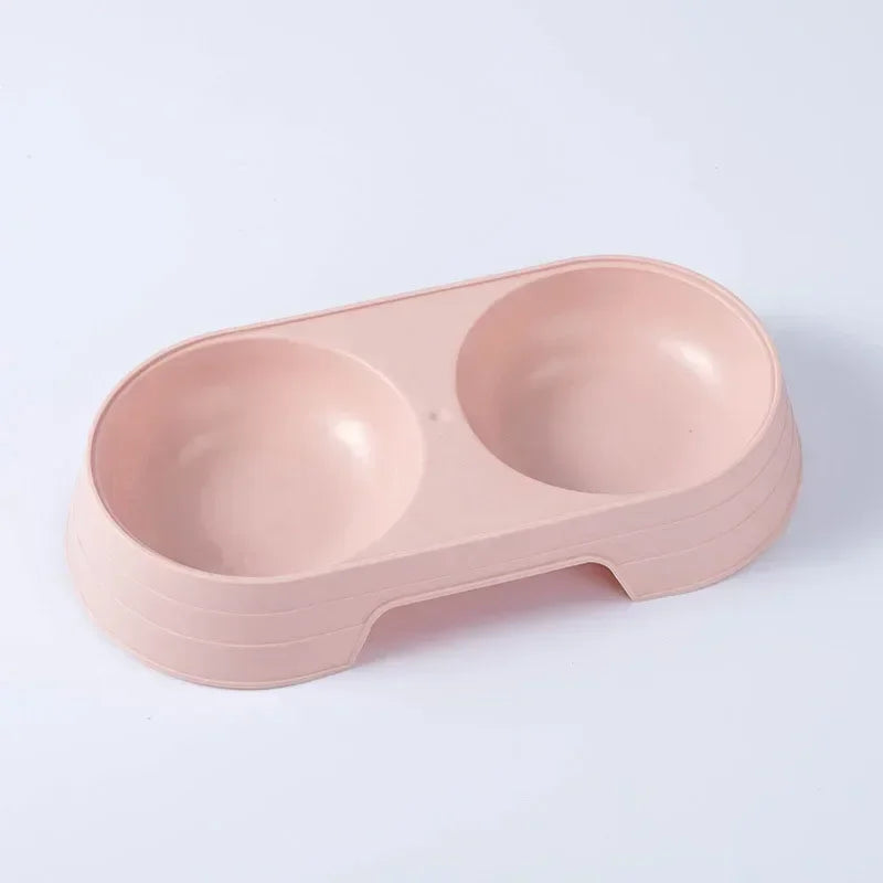 Macaron Pet Double Bowl Plastic Food Drinking Tray.