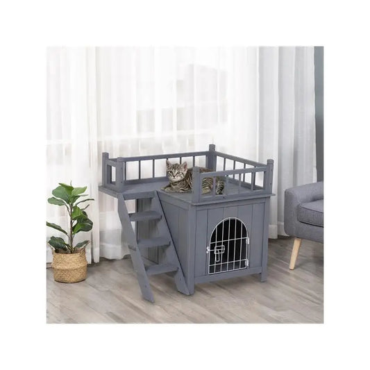 Grey Wooden Cat House.