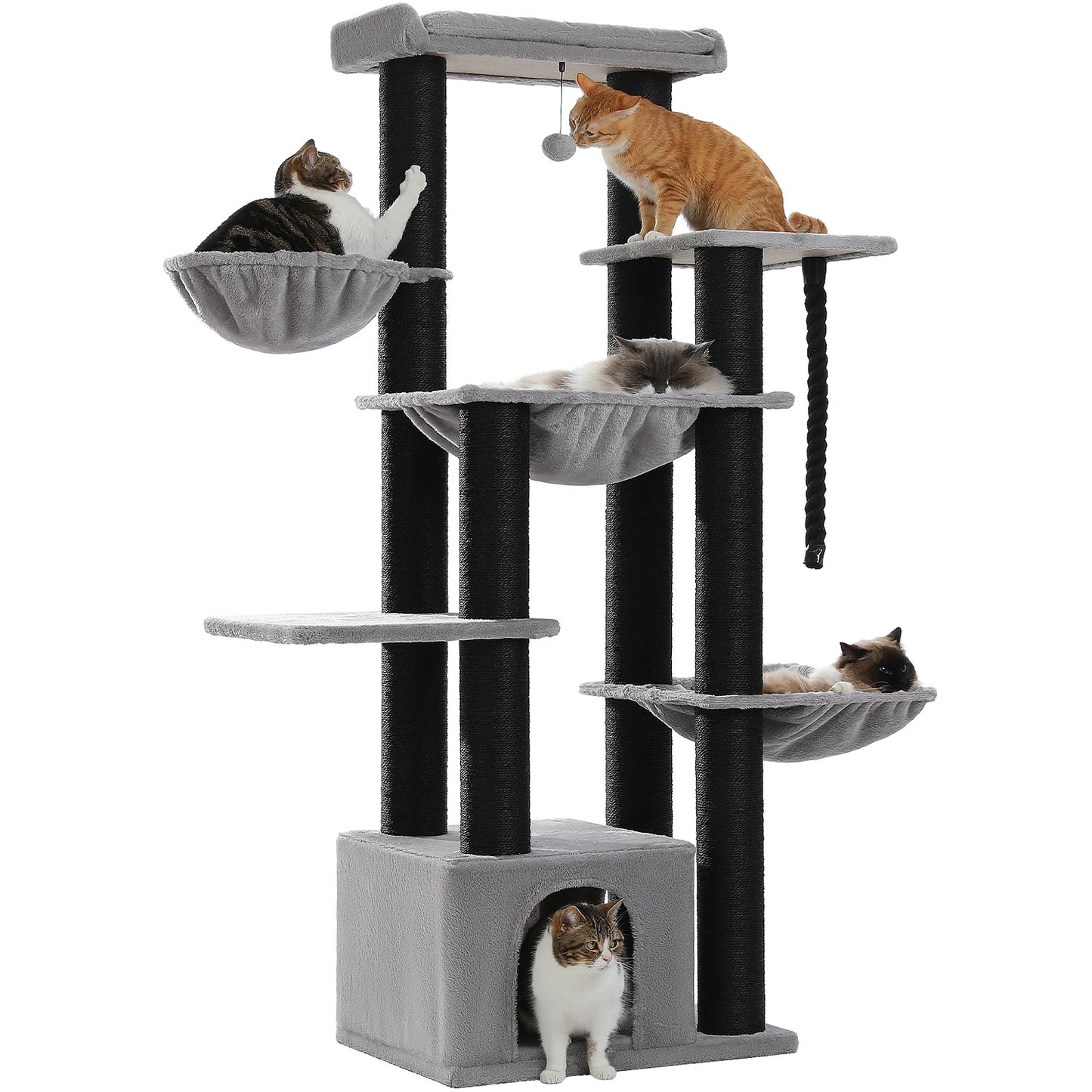 Multi-Level Cat Tree.         Cozy Condo, Super Large Perch, Deep Hammocks,
