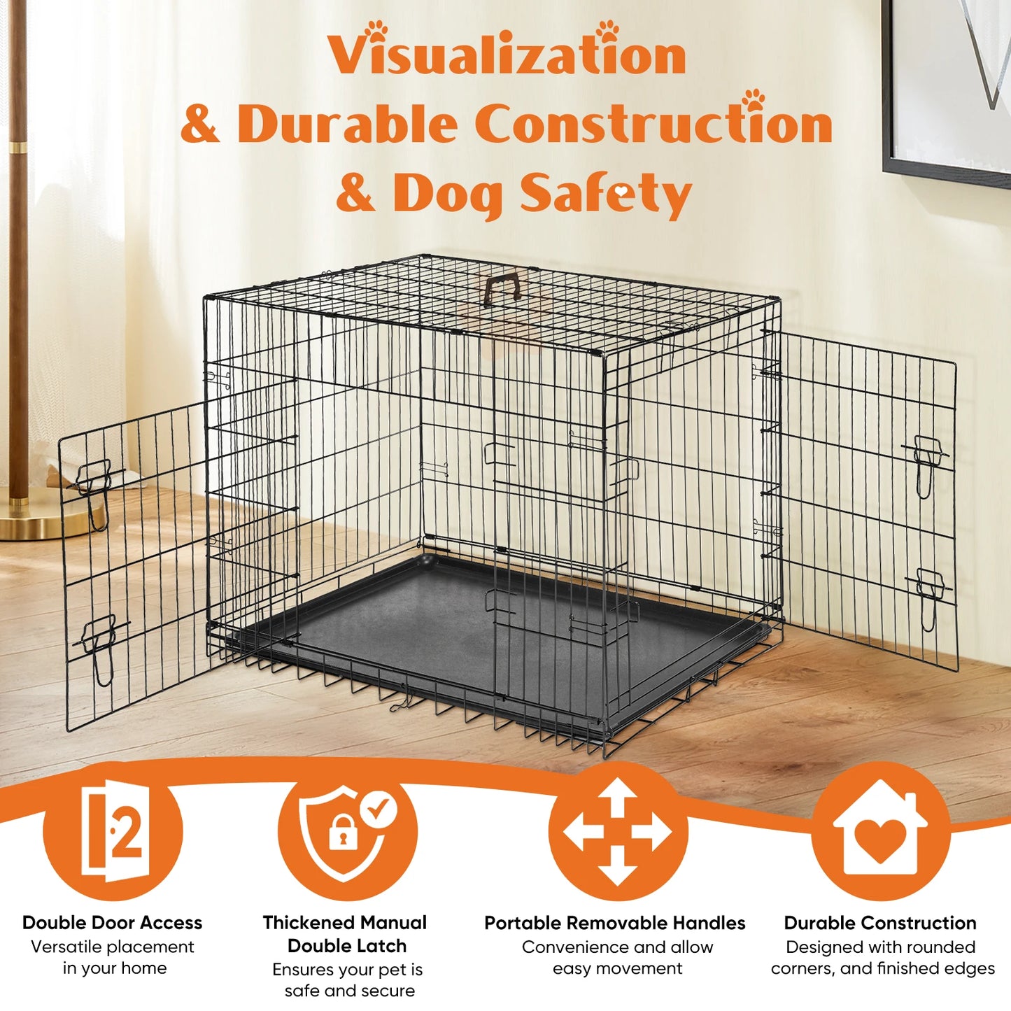 Double Door Folding Metal Wire Dog Cage.