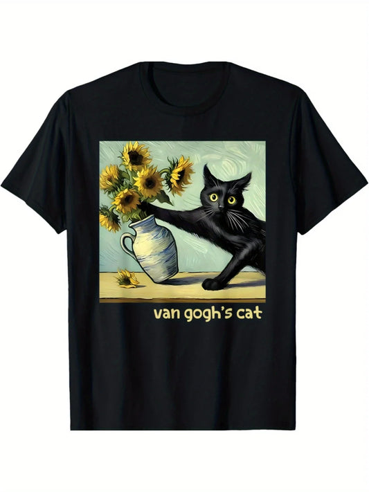 Van Gogh Black Cat with Sunflowers.