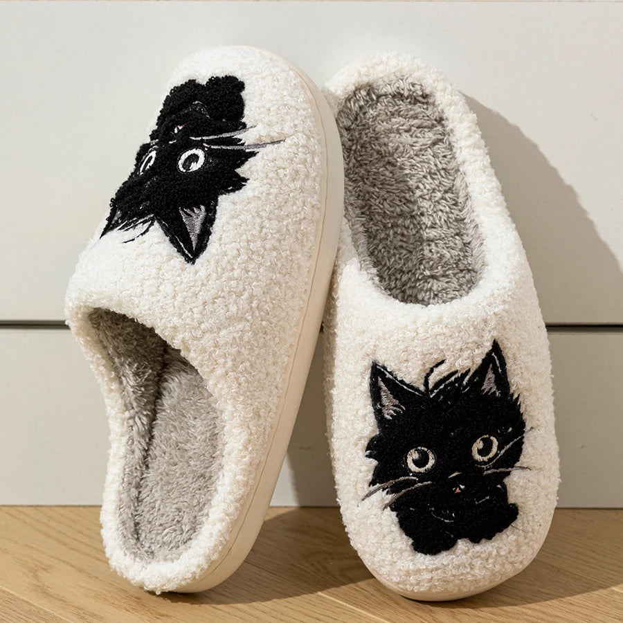 Cute Little Black Cat Women's Slippers.