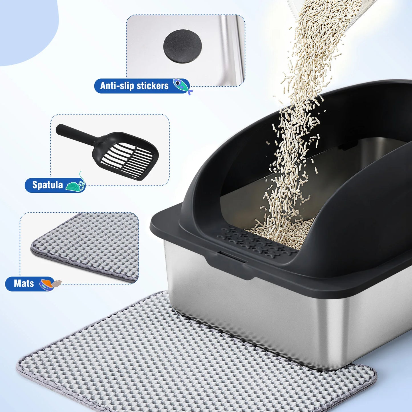 JHK Stainless 24IN Steel Cat Litter Box.