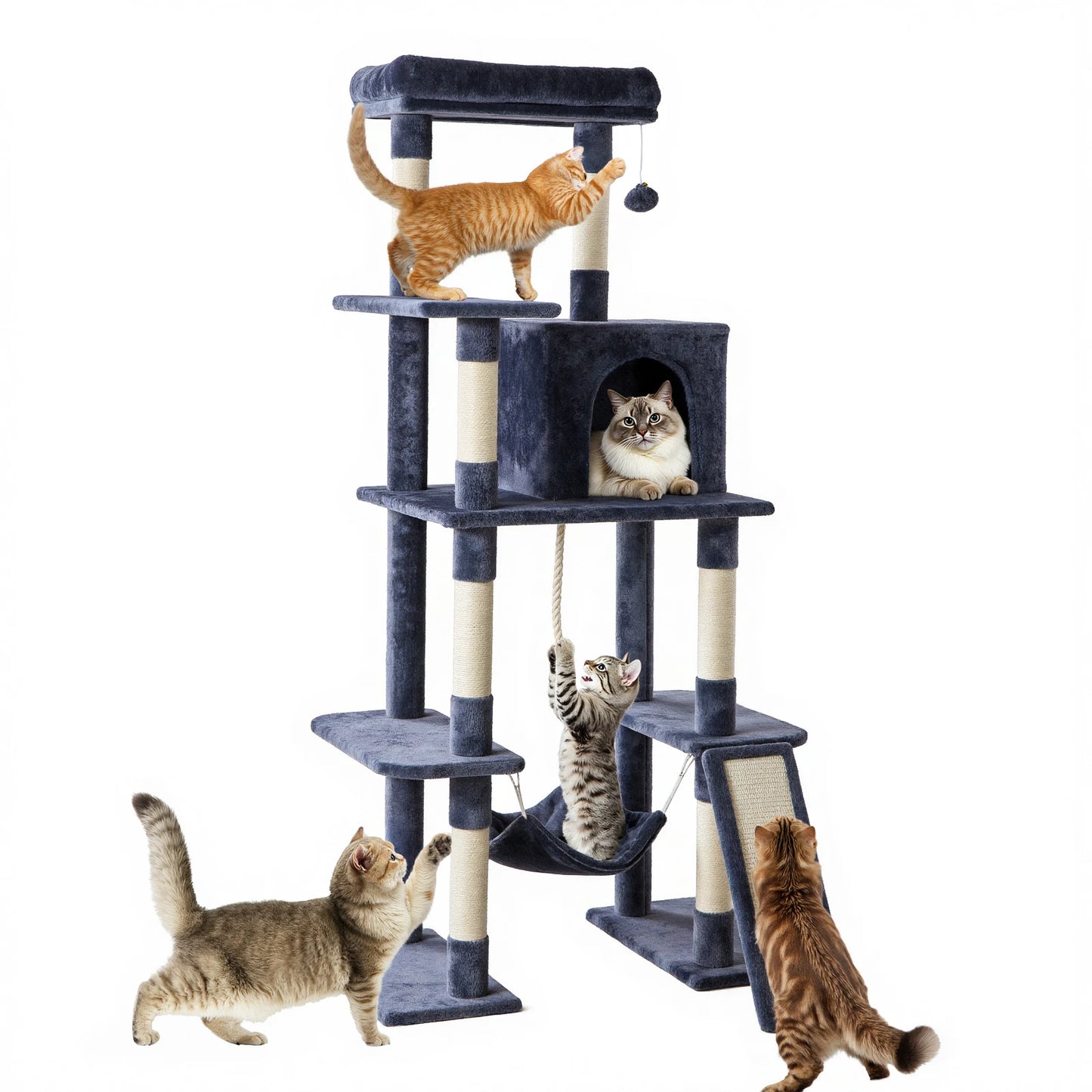 63In Cat Tree.      Natural Sisal Scratching Posts Stable Pet House for Indoor Cat