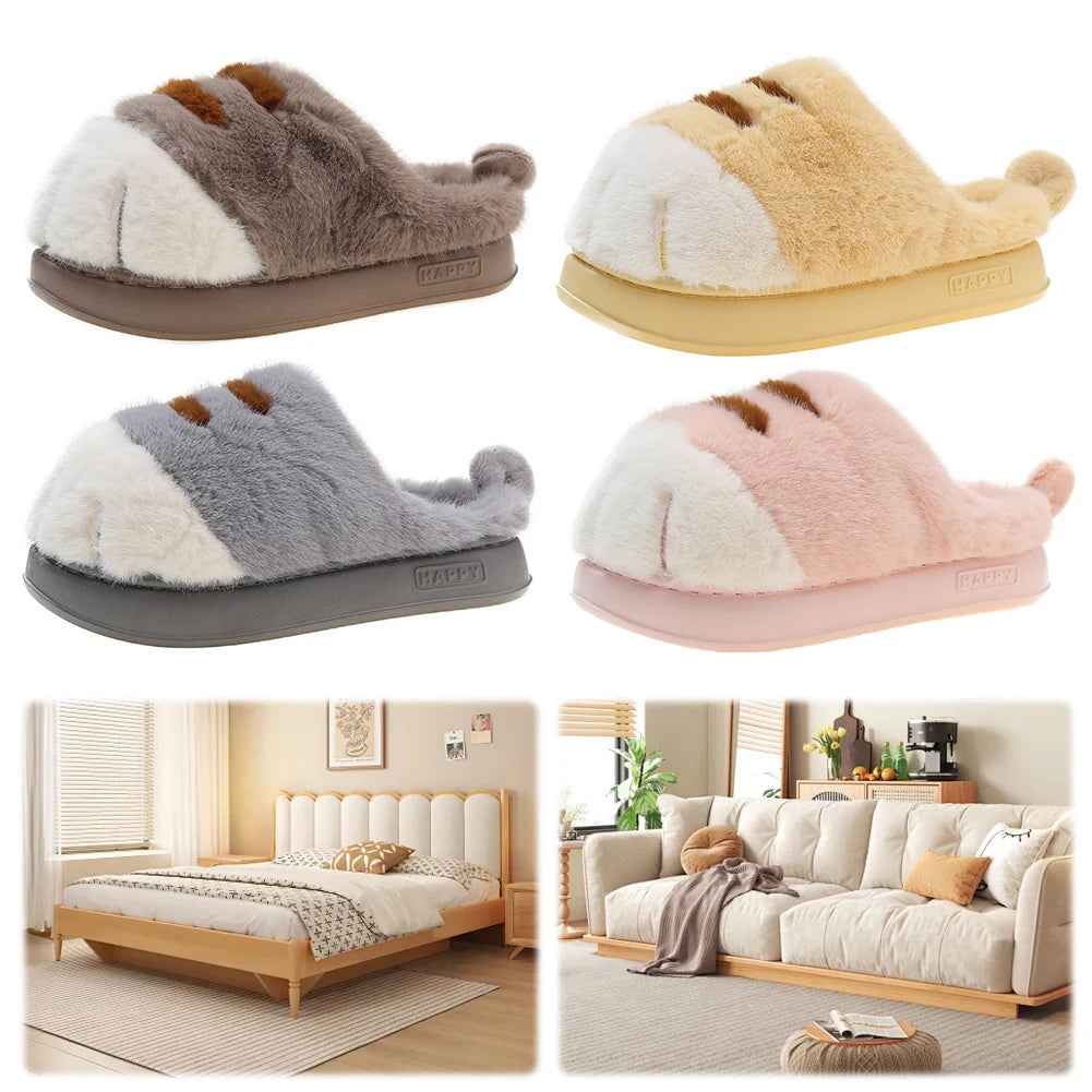 3D Cat Paw Plush Slippers.