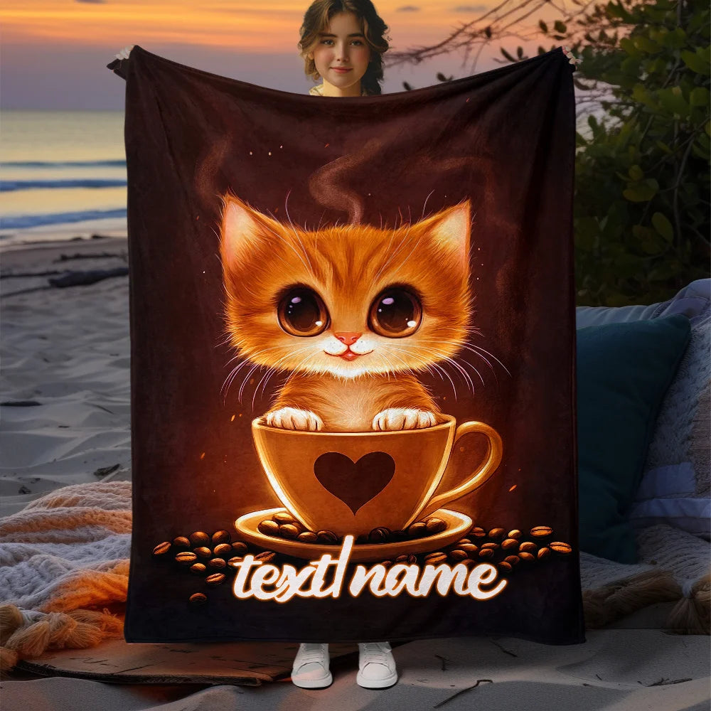 Cute Cat Pattern Lightweight Flannel Blanket.