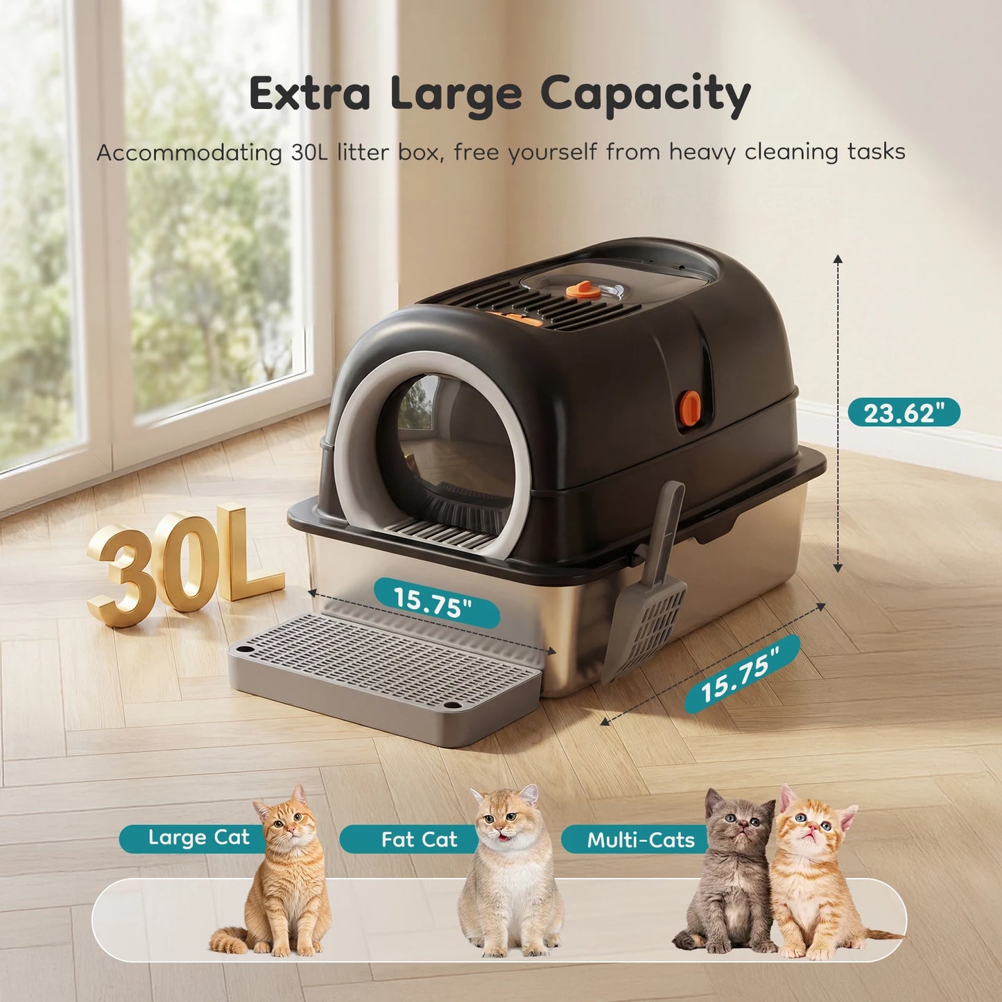 24IN Stainless Steel Cat Litter Box.