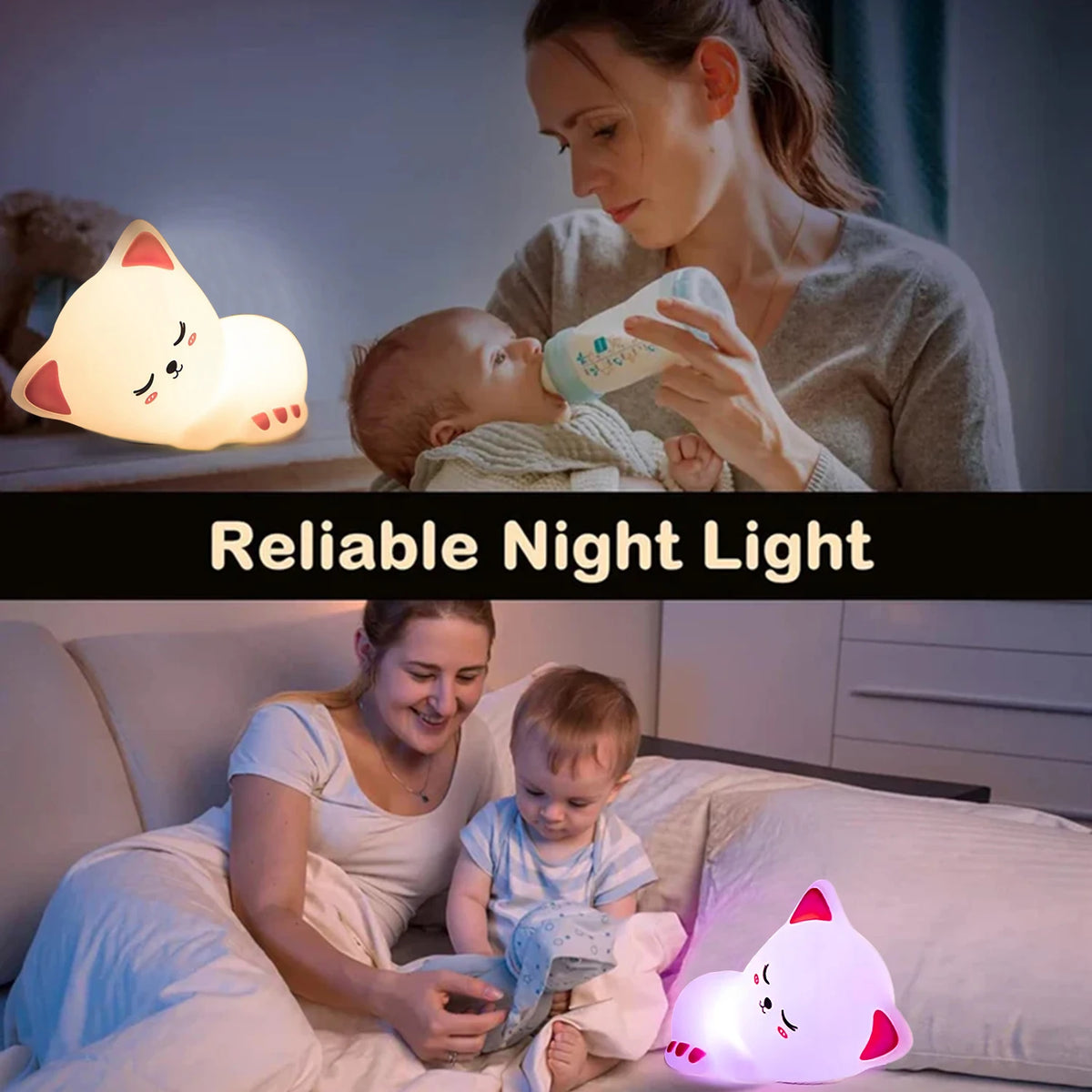 Cute Rechargeable Silicone LED Cat Night Light.