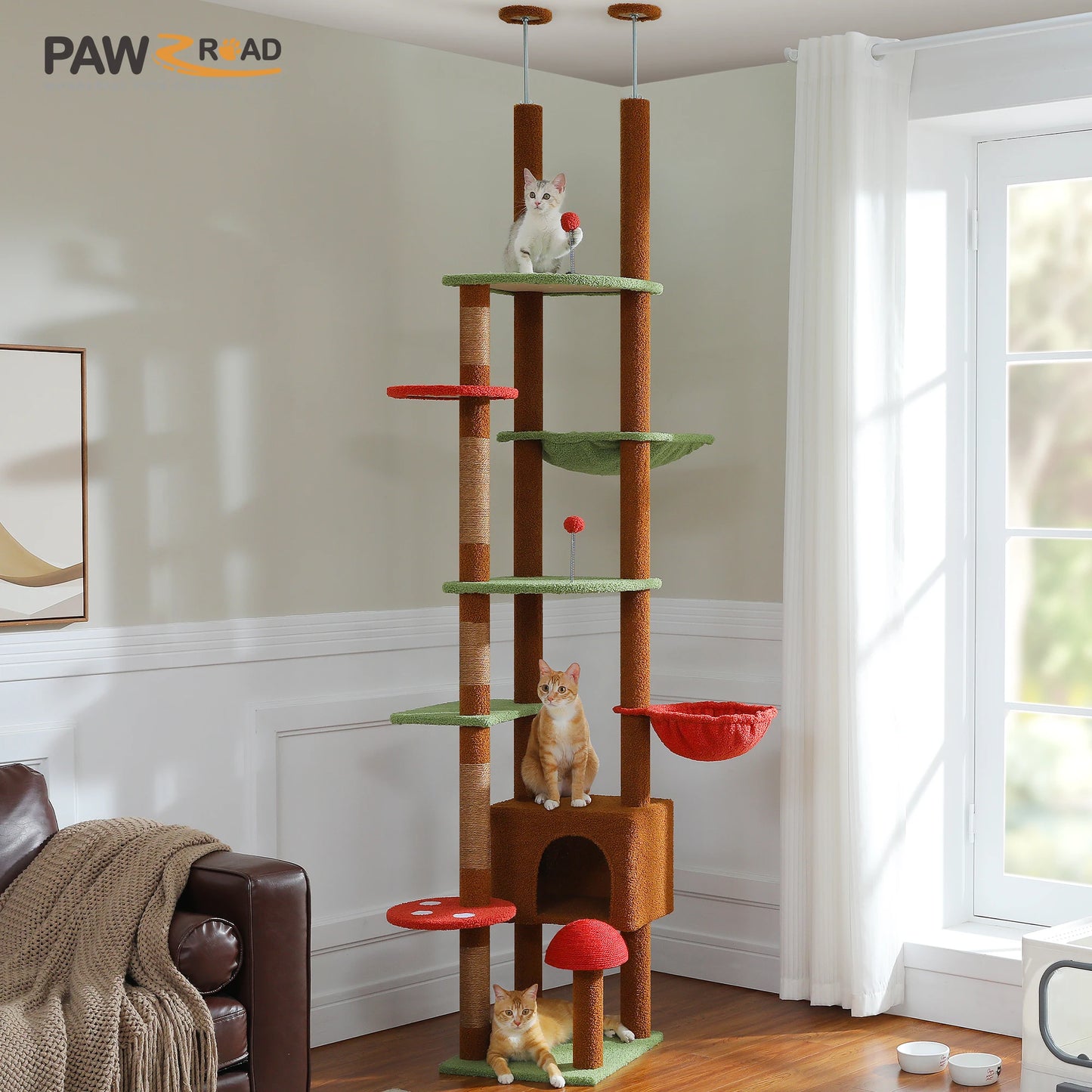Height Adjustable Wooden Cat Tree.