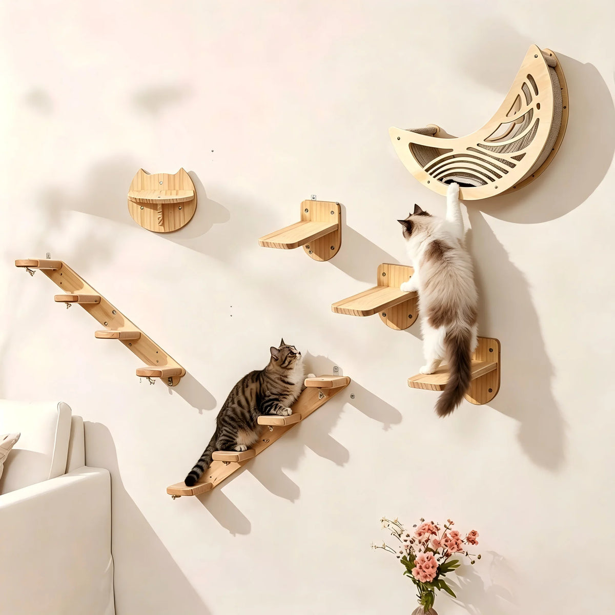 Wall Mounted Cat Shelves Set Moon Shape.