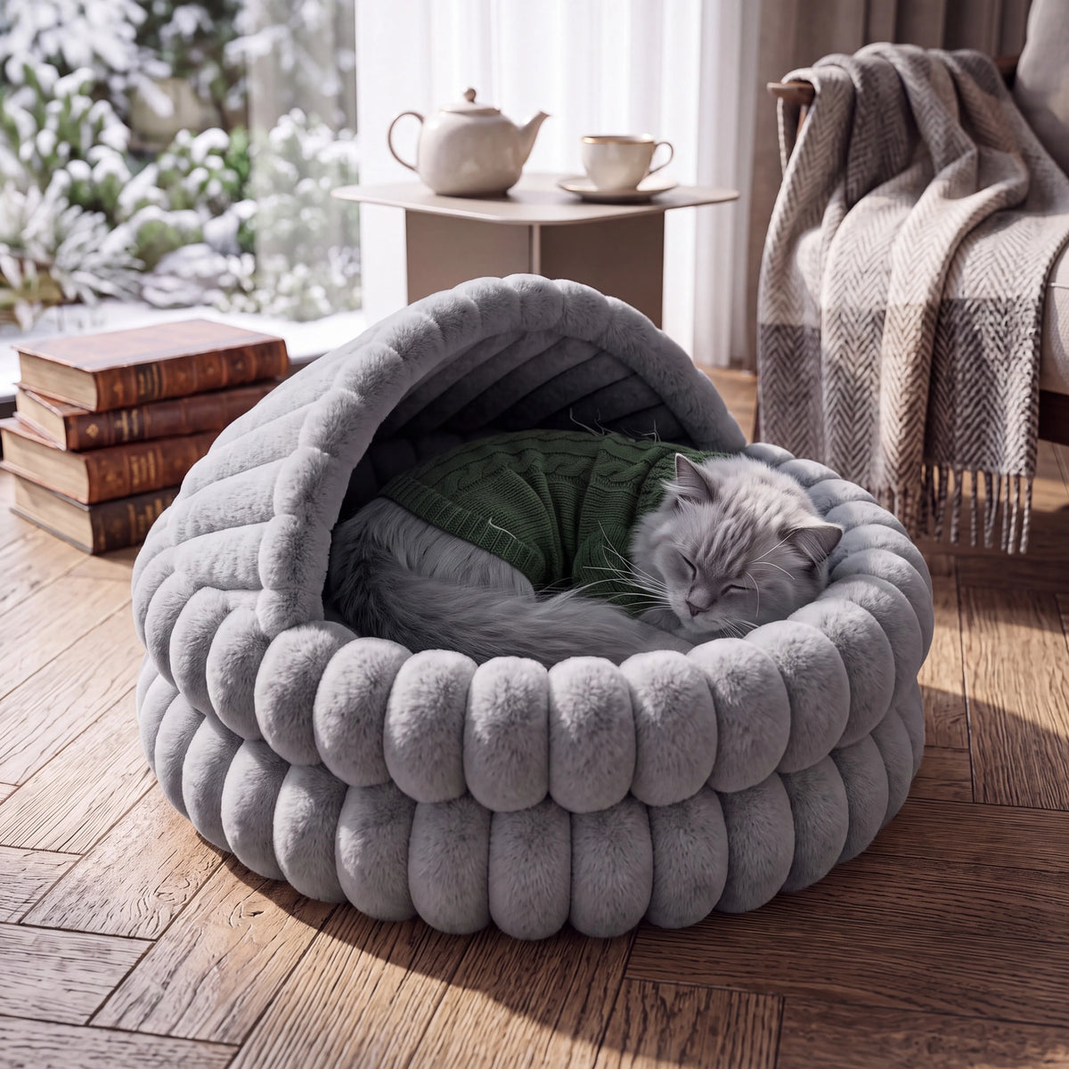 Soft Hooded Cat Cave Bed.