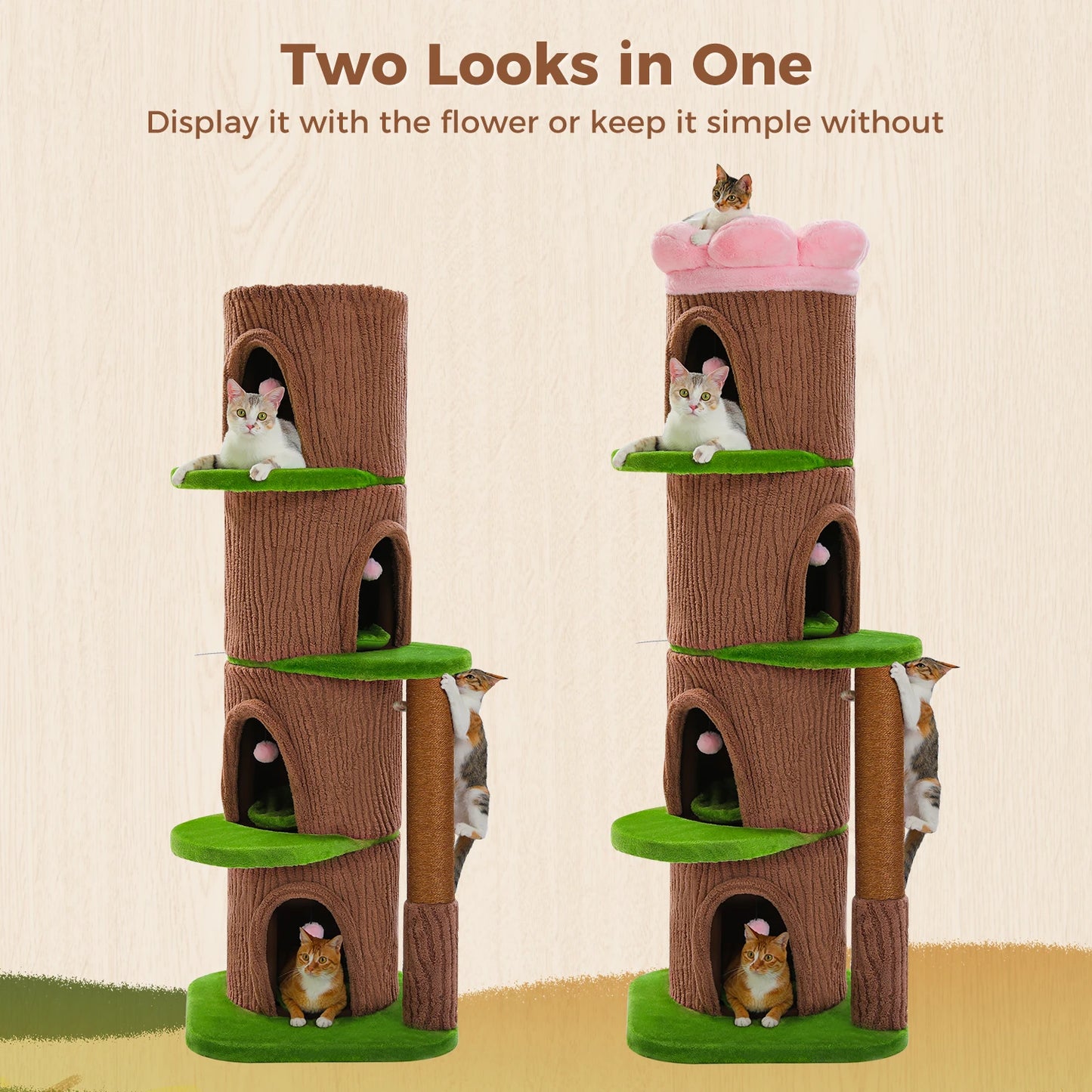 Large Cat Tree with 4 Spacious Condos.