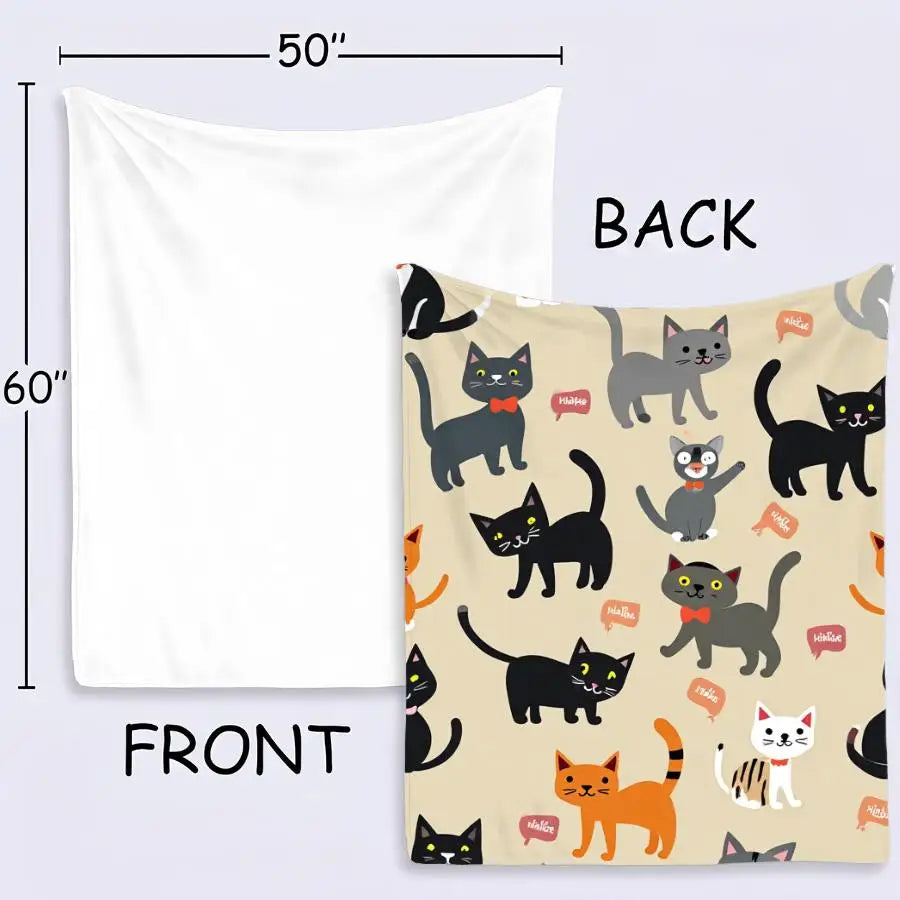 Adorable Cartoon Cat Pattern Flannel Blanket.