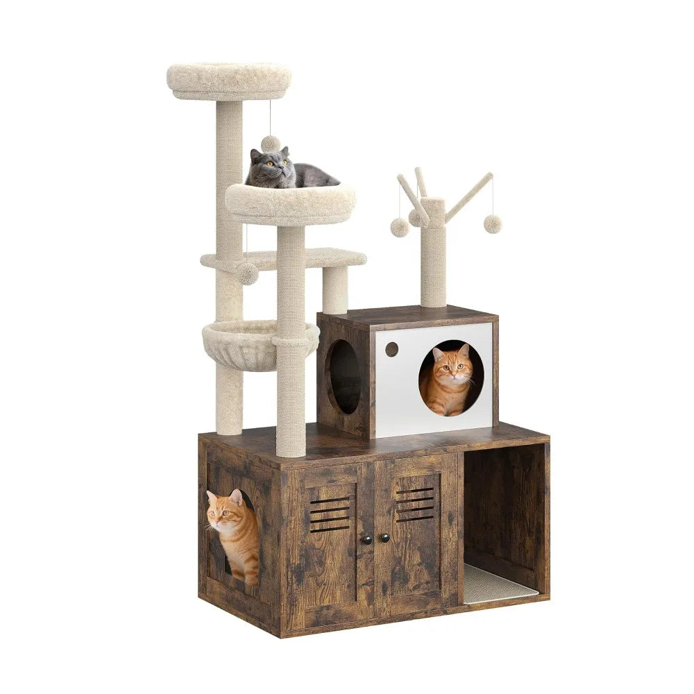 Cat Tower with Litter Box Enclosure.