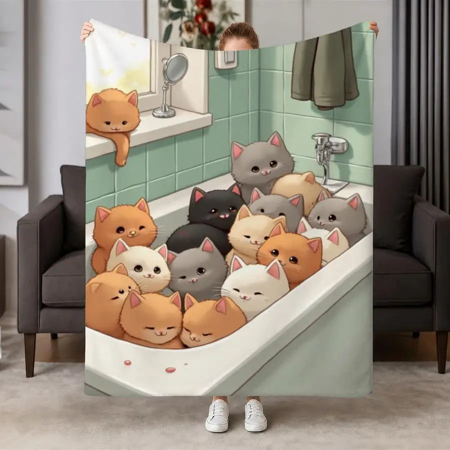 Adorable Kitten Bathtub Flannel Throw Blanket.