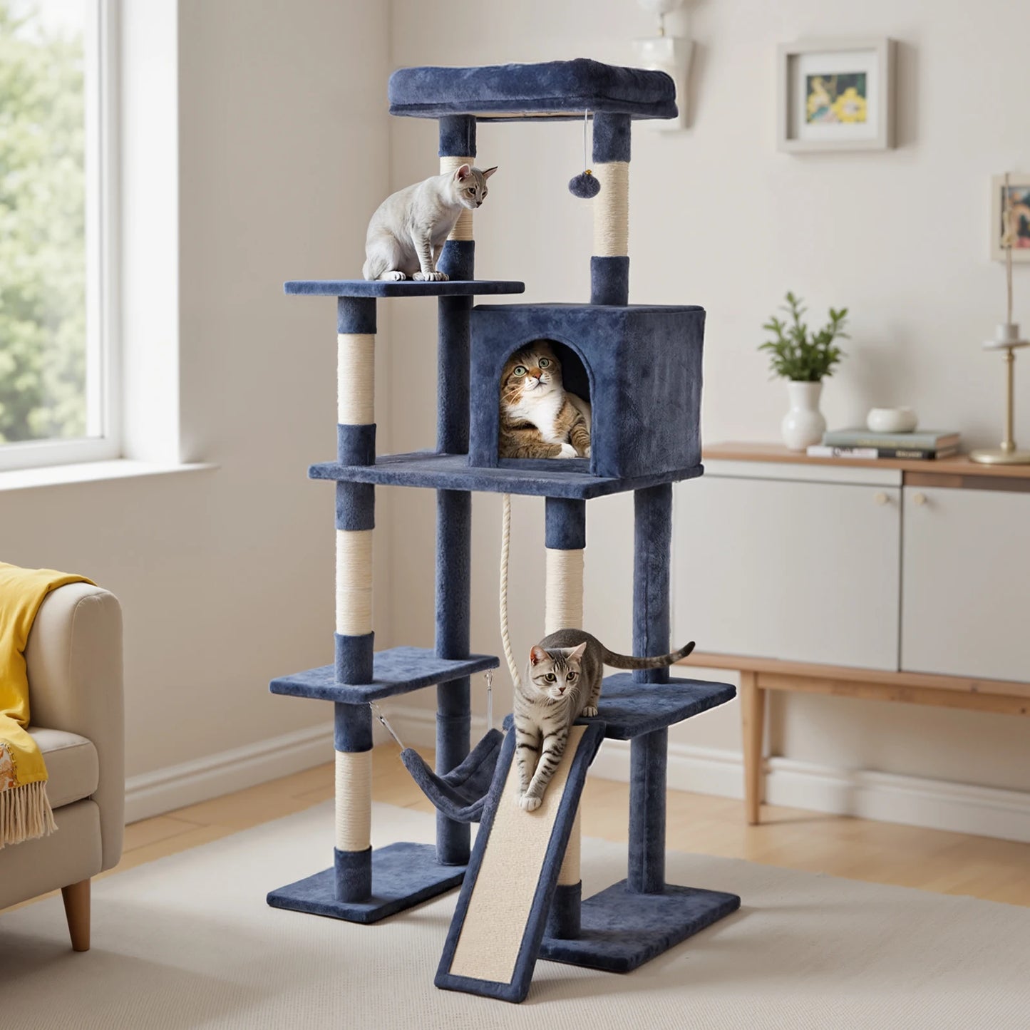 63In Cat Tree.      Natural Sisal Scratching Posts Stable Pet House for Indoor Cat