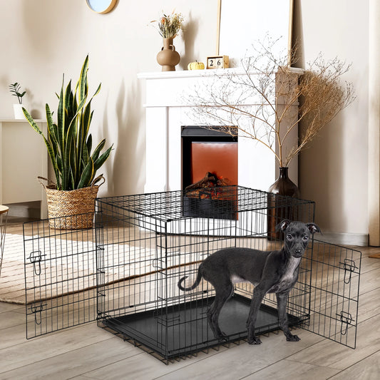 Double Door Folding Metal Wire Dog Cage.