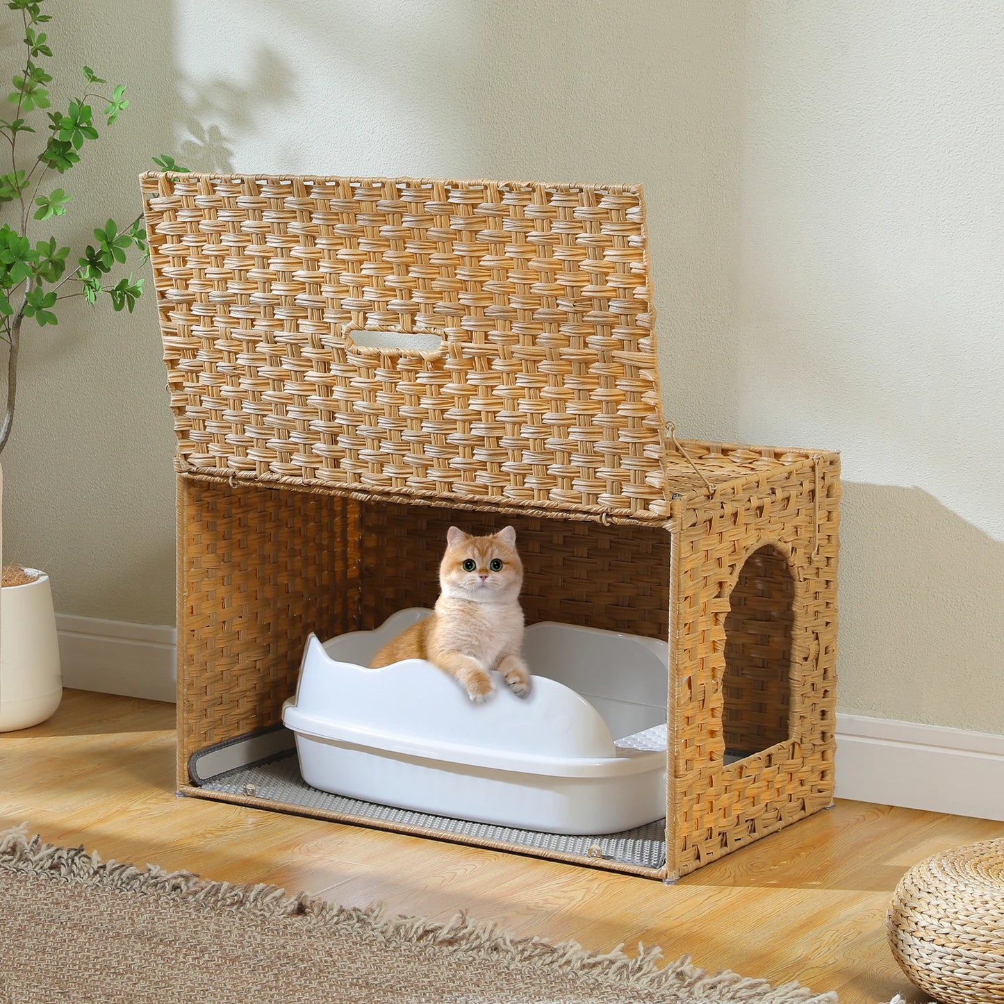 Rattan Cat Litter Box Enclosure Furniture.