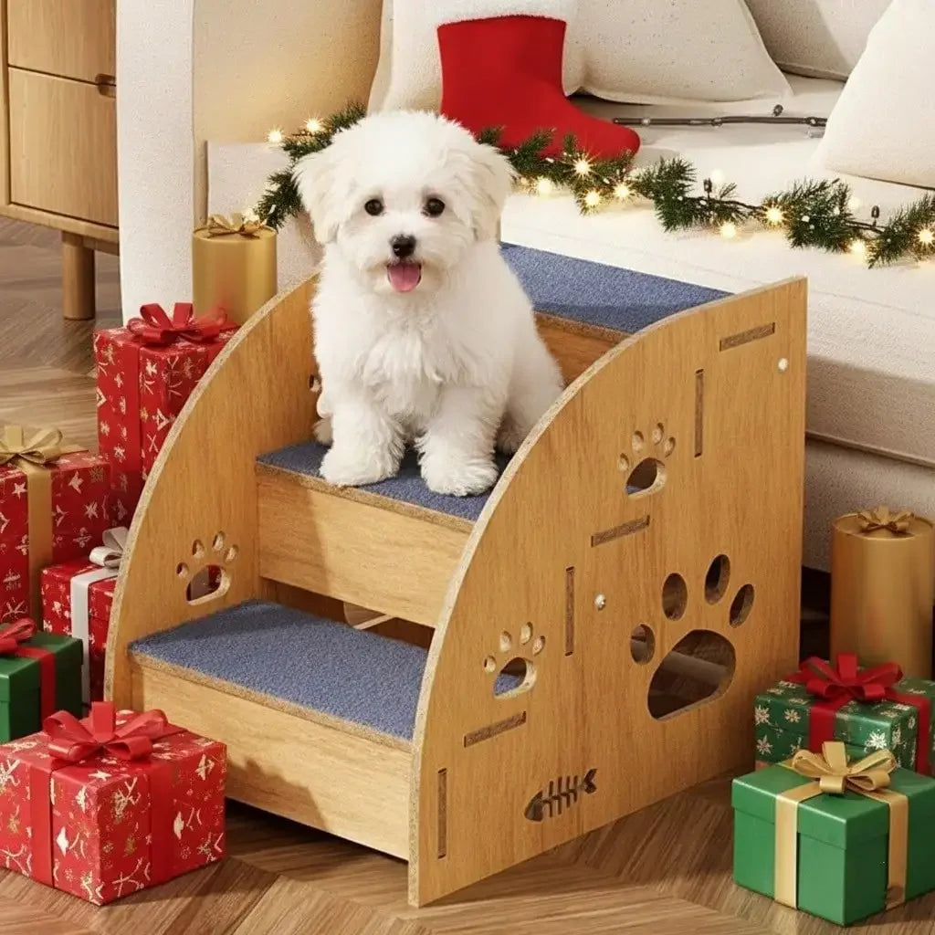 Sturdy Wooden Dog Stairs for High Beds.