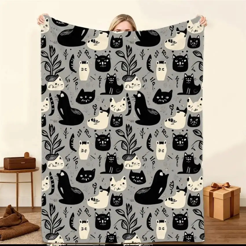 Cozy Cat Print Flannel Blanket.