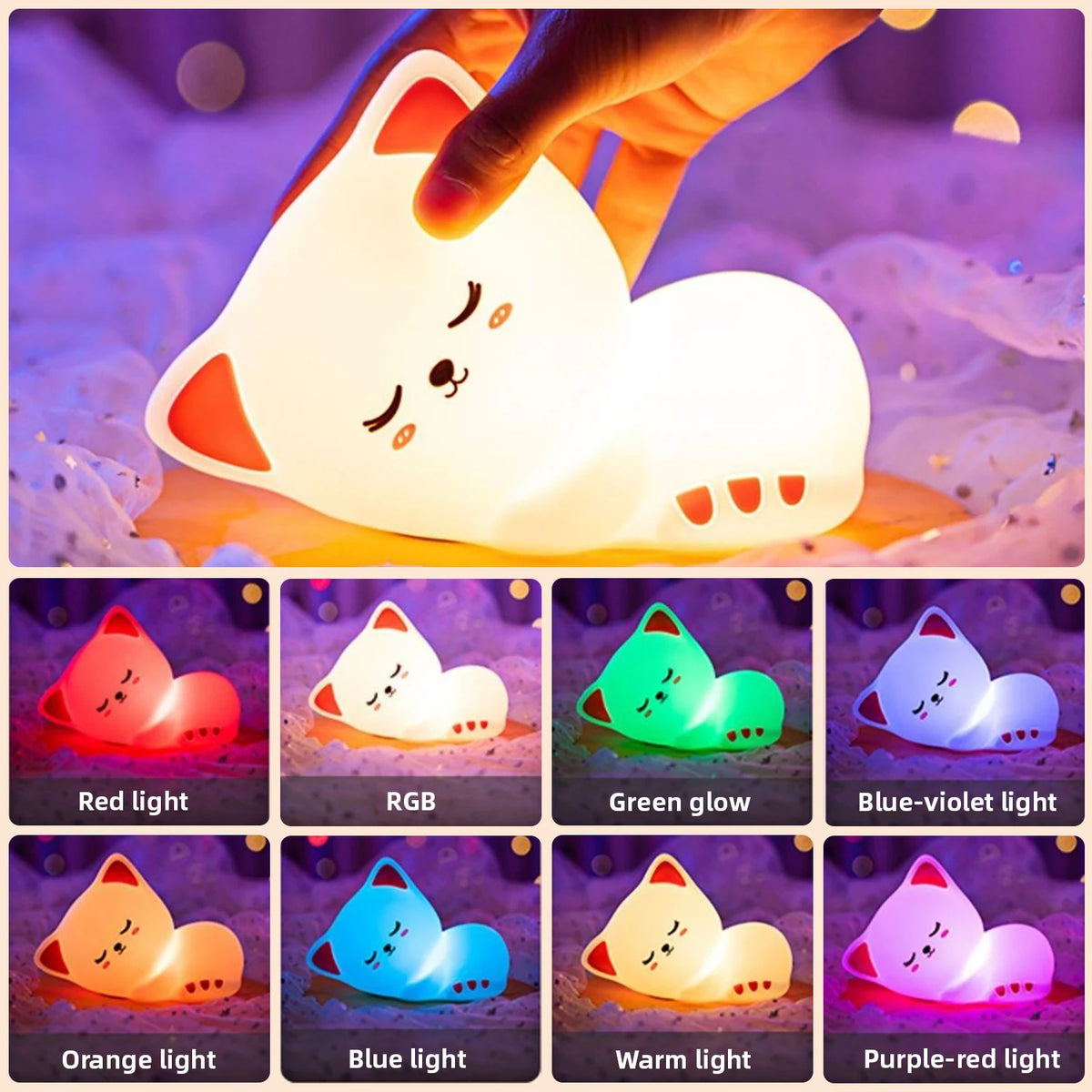 Cute Rechargeable Silicone LED Cat Night Light.