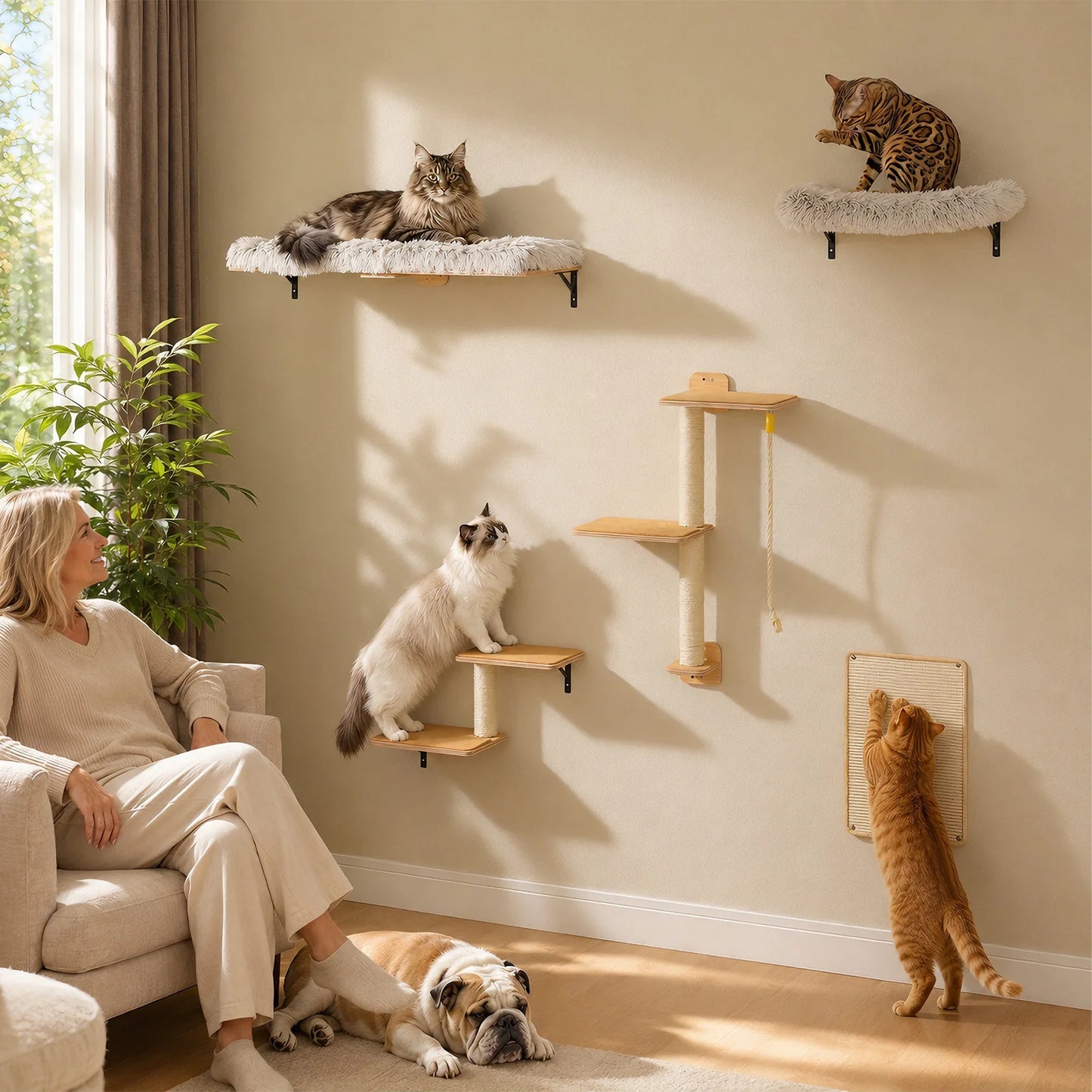 Wooden Cat Climbing Wall Shelves.