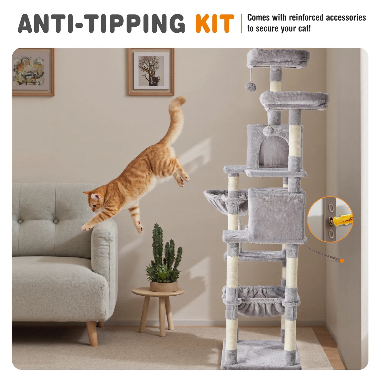 71In Cat Tree Tall Multi-Cat Climbing Tower.