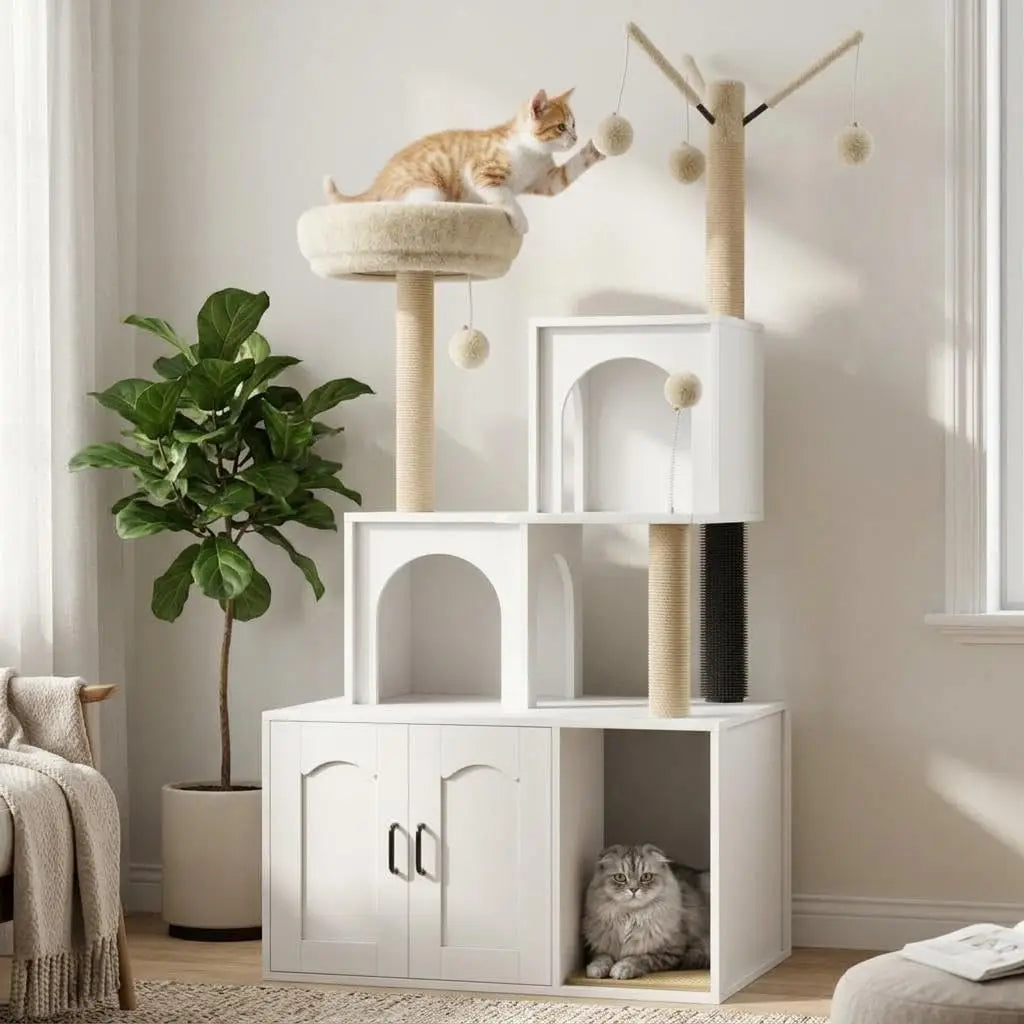 Cat Tree with Litter Box Enclosure.