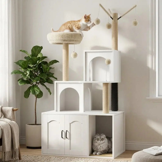 Cat Tree with Litter Box Enclosure.